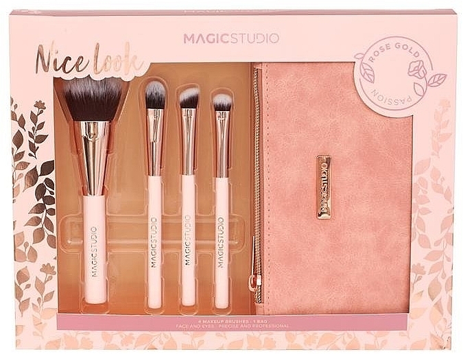 Makeup Brush Set in a Case, 5 pcs - Magic Studio Rose Gold Make-Up Brush Set — photo N3