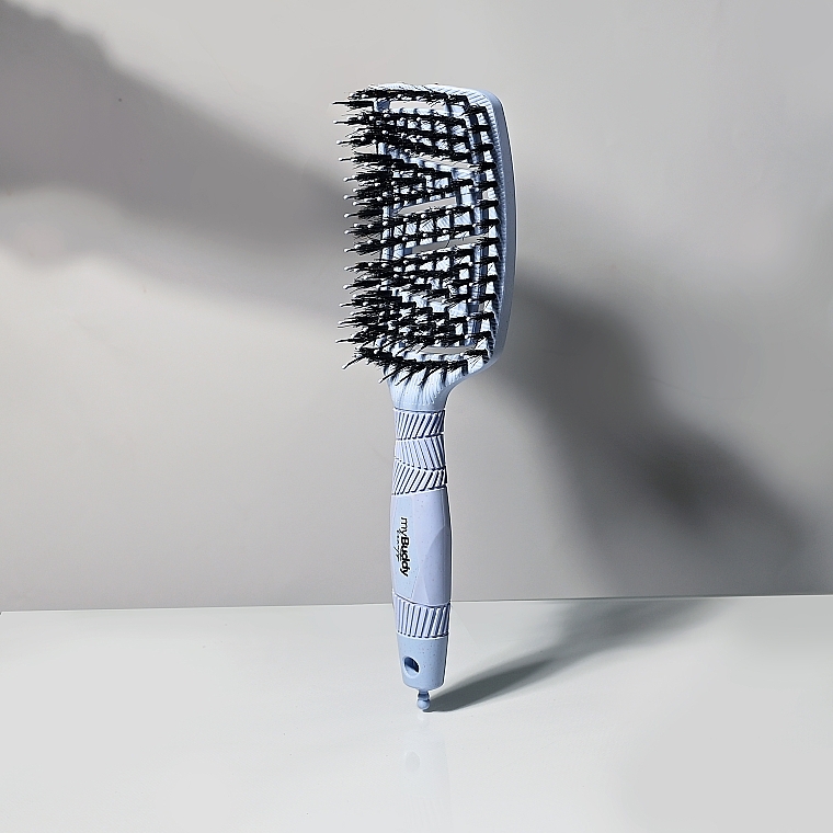 Hair Brush with Boar Bristles, blue - myBuddy — photo N2