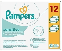 Baby Wet Wipes, 12x56 pcs - Pampers Sensitive Wipes — photo N1