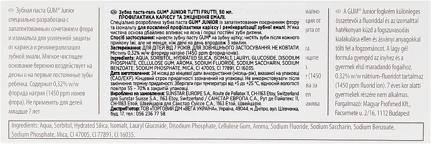 Teen Gel Toothpaste with Tutti-Frutti Flavor - G.U.M Junior Tutti-Frutti — photo N3