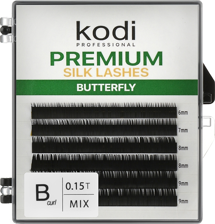 Butterfly Green B 0.15 False Eyelashes (6 rows: 6/7/8/9) - Kodi Professional — photo N1