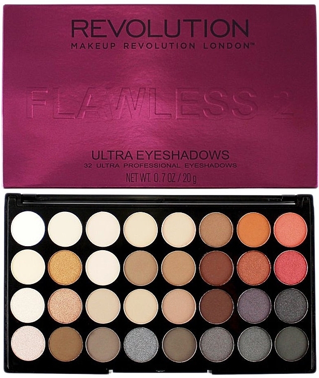 Eyeshadow Palette, 32 Shades - Makeup Revolution Ultra 32 Shade Palette Flawless 2 — photo N1