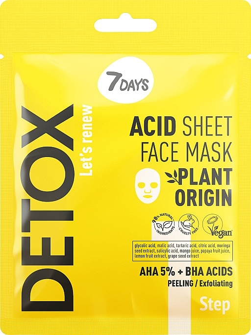 Exfoliating AHA & BHA Sheet Mask - 7 Days Detox — photo N1