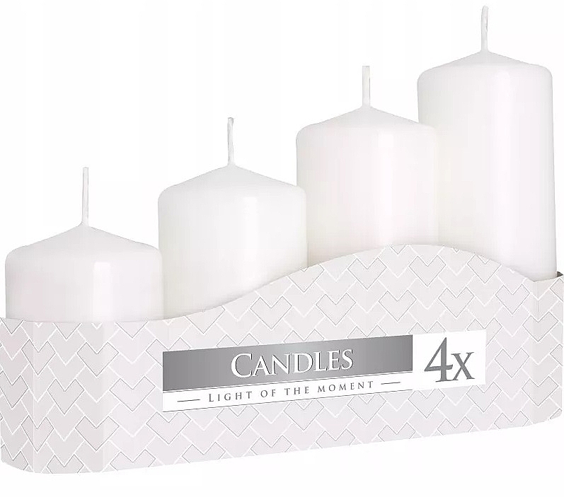 Cylindrical Candle set, white, 4 pieces - Bispol — photo N1