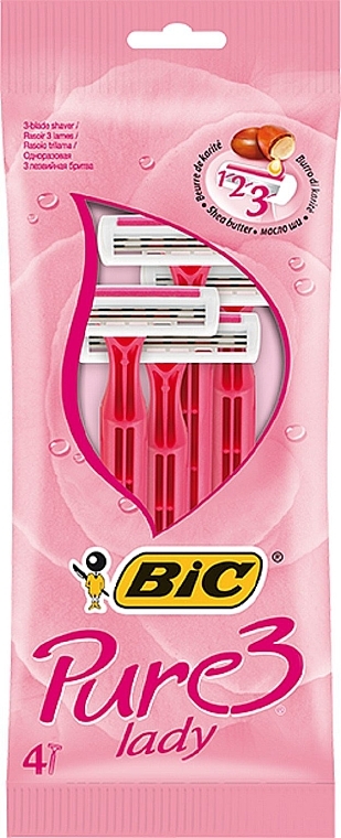 Pure 3 Lady Shaving Razor, pink, 4 pcs - Bic — photo N1