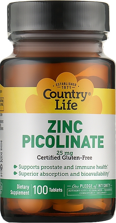 Zinc Picolinate, 25 mg - Country Life Zinc Picolinate — photo N1