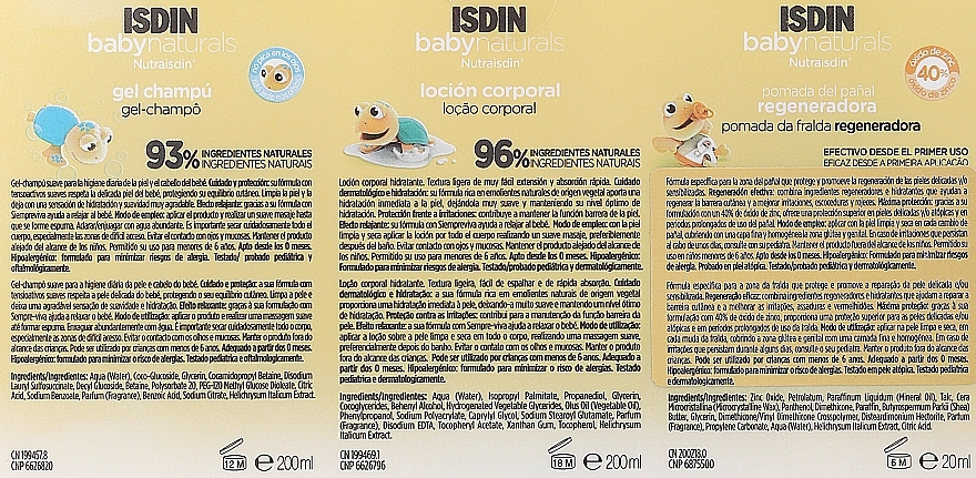 Set - Isdin Baby Naturals Mini Set (b/sh/gel/200ml + b/b/lot/200ml + b/b/gel/20ml) — photo N3