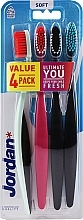 Fragrances, Perfumes, Cosmetics Soft Toothbrush, 4 pcs, black-green + pink + black-blue + orange-green - Jordan Ultimate You Soft Toothbrush