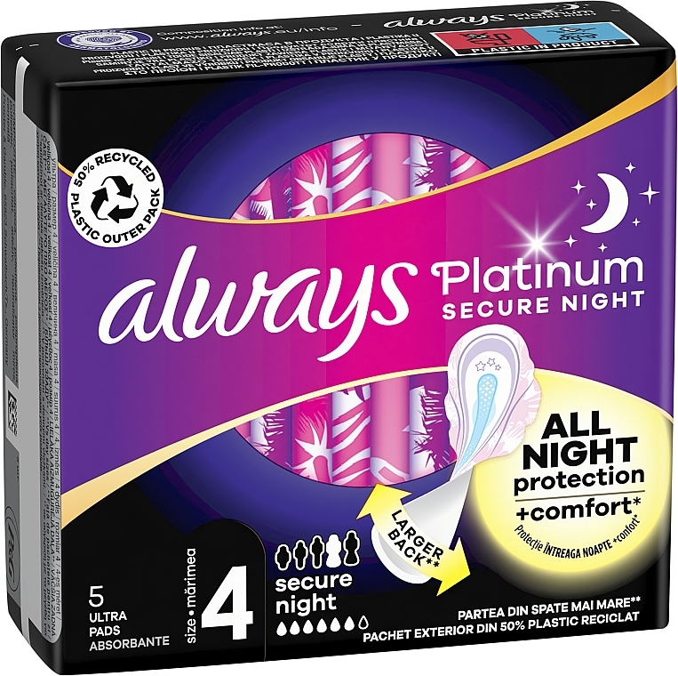 Sanitary Pads, size 4, 5 pcs - Always Platinum Secure Night — photo N18