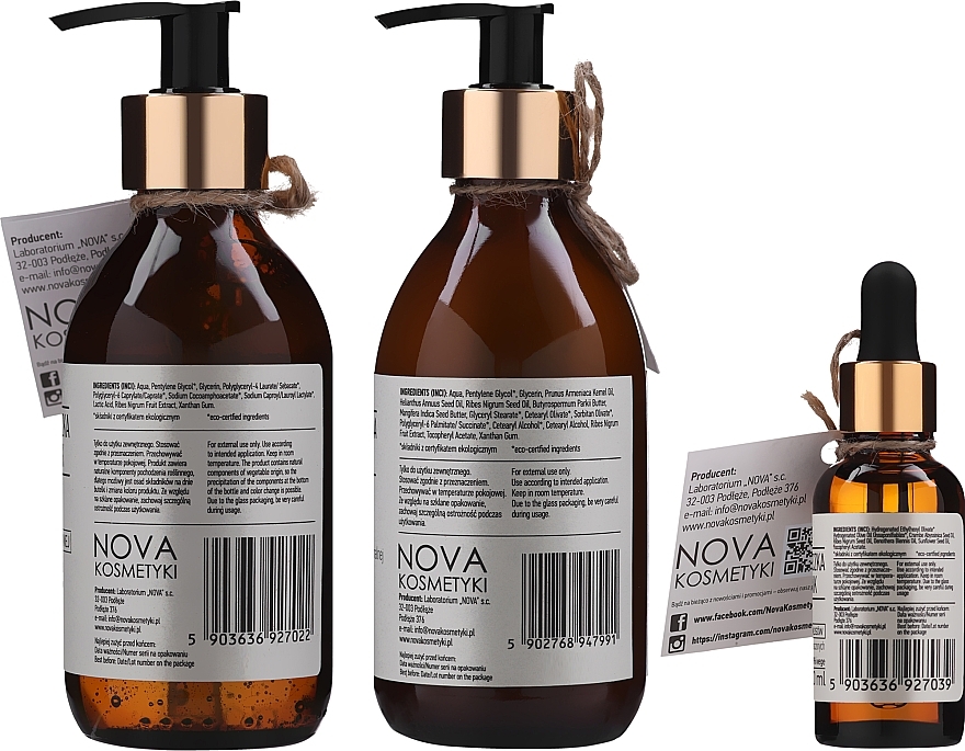 Set - Nova Kosmetyki Czarna Porzeczka & Slonecznik Eco-Style Hair And Body Care Set (b/balm/200ml + int/gel/200ml + h/ser/30ml) — photo N8