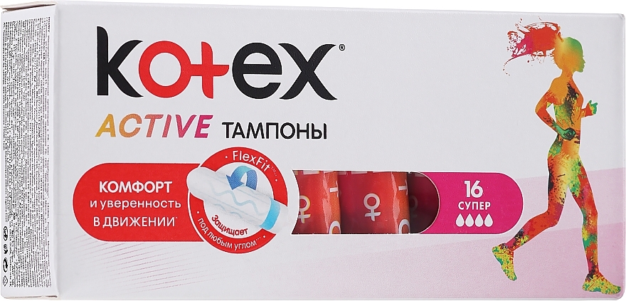 Hygienic Tampons, 4 drops, 16 pcs - Kotex Active Super  — photo N1