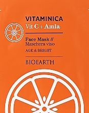 Antioxidant, Brightening & Toning Sheet Mask for All Skin Types - Bioearth Vitaminica Single Sheet Face Mask Vit С + Amla — photo N1