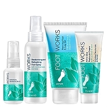 Fragrances, Perfumes, Cosmetics Set - Avon Foot Works (f/spray/100ml + f/cr/scr/75ml + f/gel/150ml + f/ser/50ml)