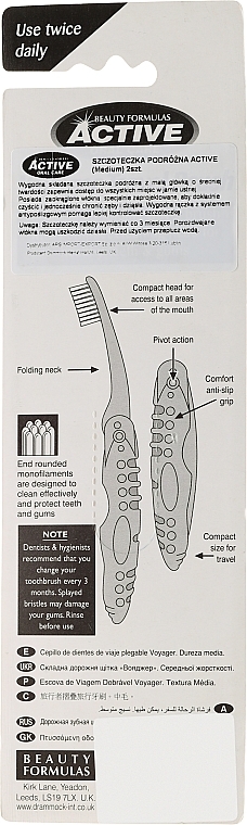 Travel Toothbrush, orange - Beauty Formulas Voyager Active Folding Dustproof Travel Toothbrush Medium — photo N2