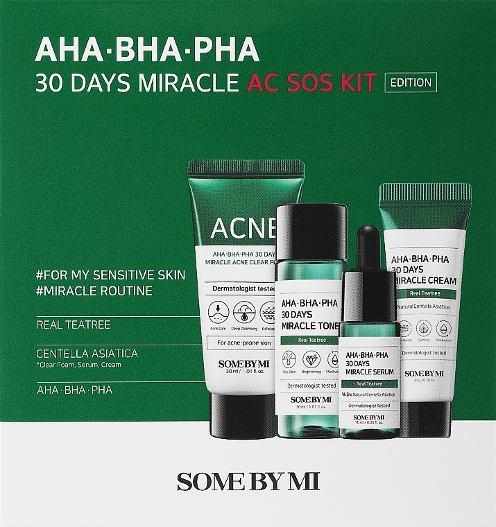 GIFT! Mini Set for Problem Skin - Some By Mi Aha-Bha-Pha 30 Days Miracle Ac Sos Kit (f/foam/30 ml + f/toner/30 ml + f/ser/10 ml + f/cr/20 ml) — photo N1