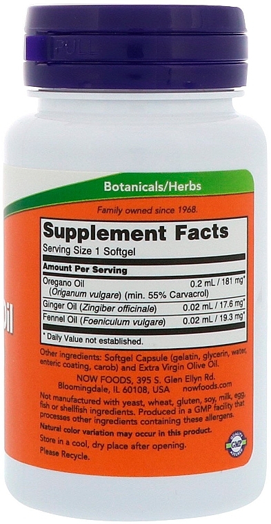 Capsules "Oregano Oil" - Now Foods Oregano Oil Intestinal Support — photo N3