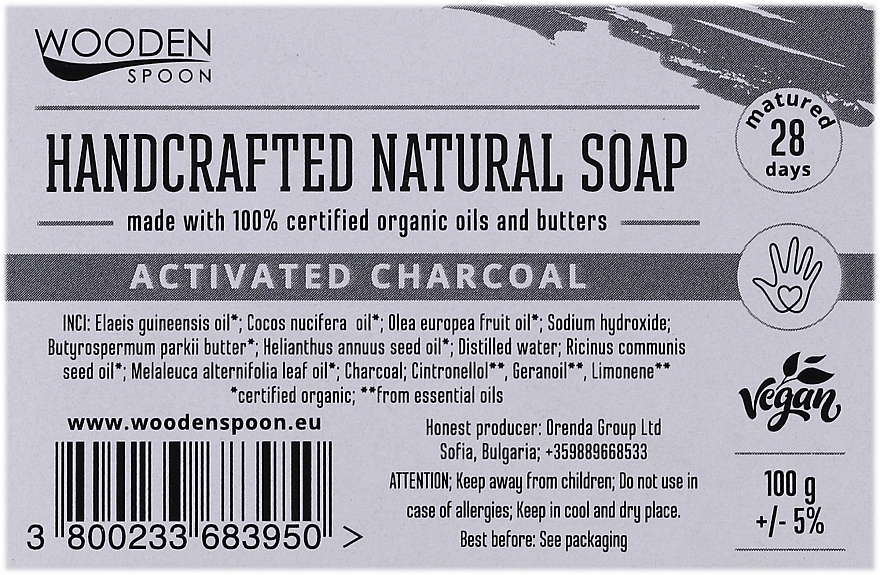 Solid Soap 'Activated Charcoal', Wood - Wooden Spoon Bar Soap — photo N4