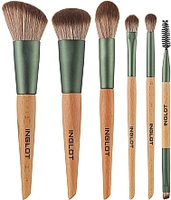 Makeup Brush Set, 6 pcs - Inglot Green Brush Tube MekeUp Set — photo N3