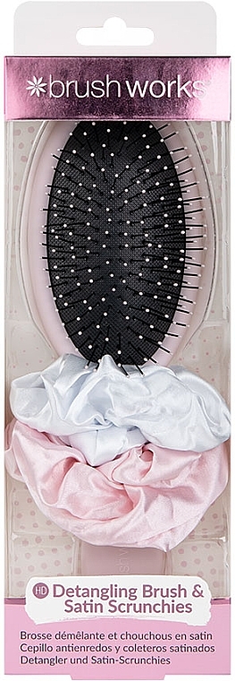 Hair Set - Brushworks Detangling Brush & Satin Scrunchies (hairbands/2pcs+h/brush) — photo N1