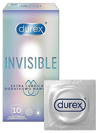 Ultra-Thin Natural Latex Condoms with Extra Silicone Lubricant, 10 pc. - Durex Invisible Extra Lube — photo N1