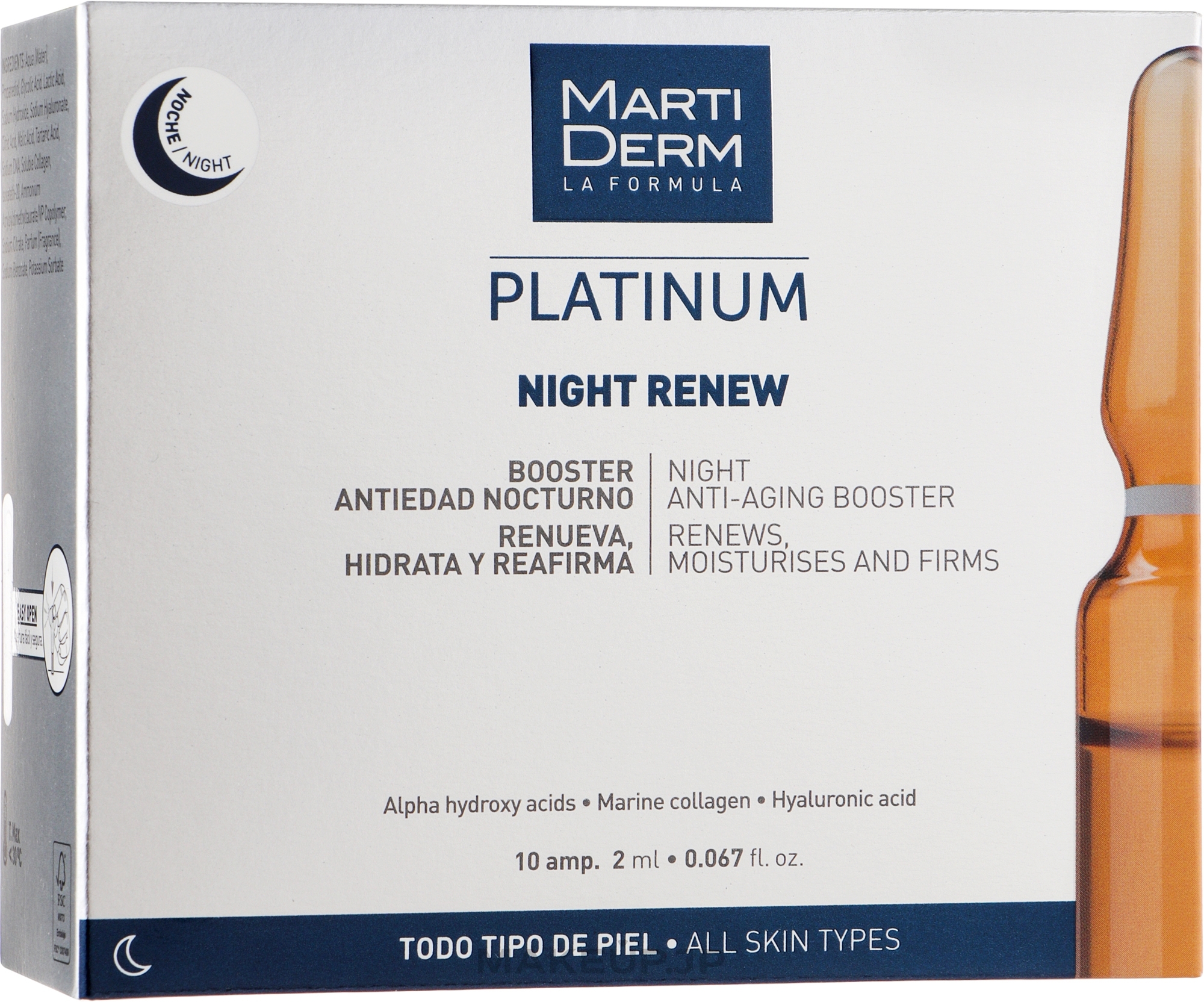 Anti-Photoaging Night Ampoules - MartiDerm Platinum Night Renew Ampollas  — photo 10 x 2 ml