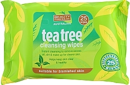 Face Cleansing Wipes, 25 pcs - Beauty Formulas Tea Tree Cleansing Wipes — photo N1