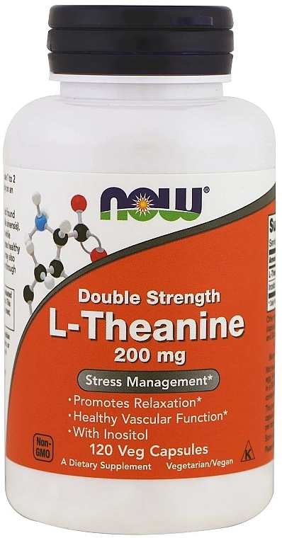 Dietary Supplement "L-Theanine", 200mg - Now Foods L-Theanine Double Strength Veg Capsules — photo N3