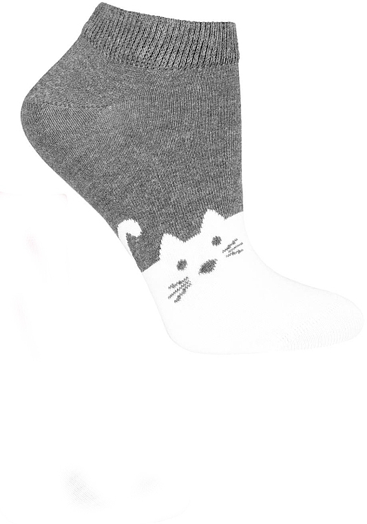 Women Short Socks 'Cats', dark gray with white - Moraj — photo N1