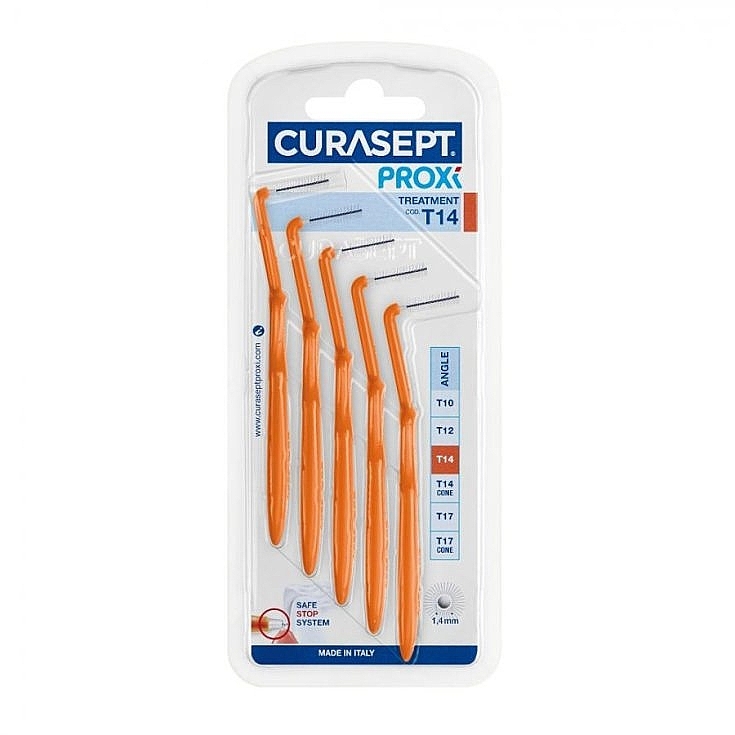 Interdental Brush, 1.4 mm, Orange, Pack of 5 - Curaprox Curasept Proxi Treatment Angle T14 Orange — photo N1