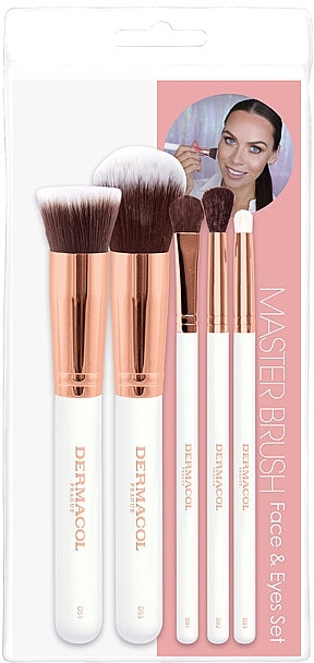 Makeup Brush Set, 5 pcs. - Dermacol Master Brush Rose Gold Brush Face & Eye Set — photo N1