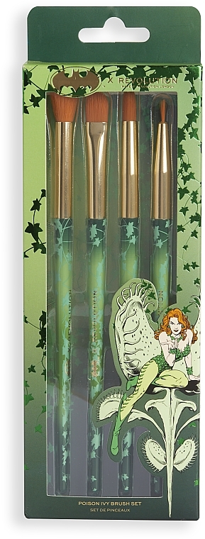 Makeup Brush Set, 4 pcs - Makeup Revolution x DC Poison Ivy Brush Set	 — photo N1