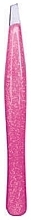 Slanted Tweezers, stainless steel, 9.2 cm, shiny pink, in blister - Titania — photo N2