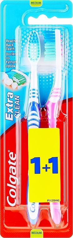 Toothbrush "Extra Clean", medium, blue + pink - Colgate Extra Clean Medium — photo N1