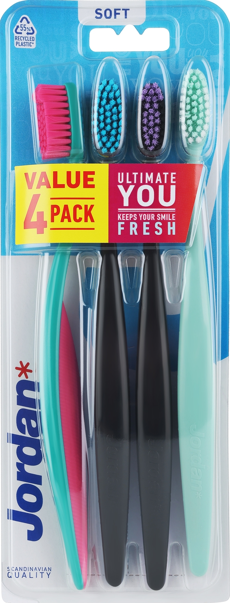 Toothbrush, 4 pcs., soft, green, black, black, turquoise - Jordan Ultimate You Soft — photo 4 ЊВ.