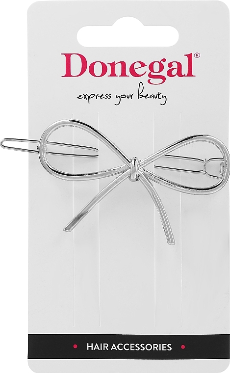 Hair Clip, FA-5704+2, metallic, silver bow - Donegal — photo N1