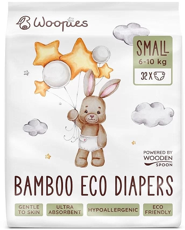 Diapers, 6-10 kg, 32 pcs - Wooden Spoon Woopies Eco Small — photo N1