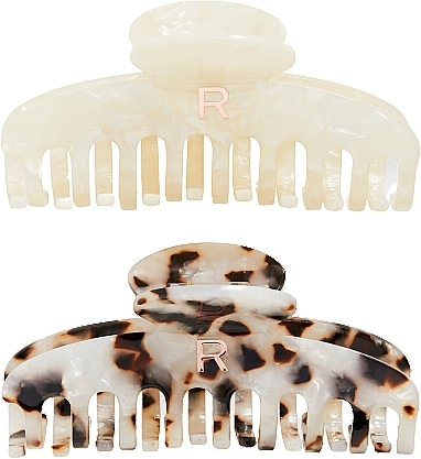 Claw Clip Set, 2 pcs - Revolution Haircare Acetate Claw Clip Tortoiseshell/ Ivory — photo N3