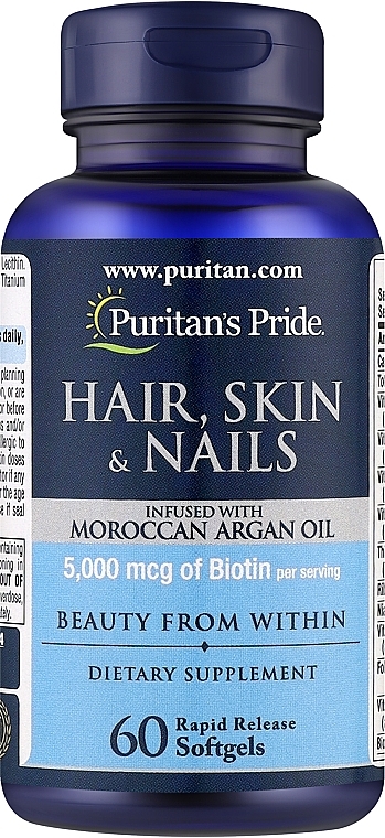 Hair, Skin & Nail Complex - Puritan's Pride Hair Skin Nails infused with Moroccan Argan Oil — photo N1