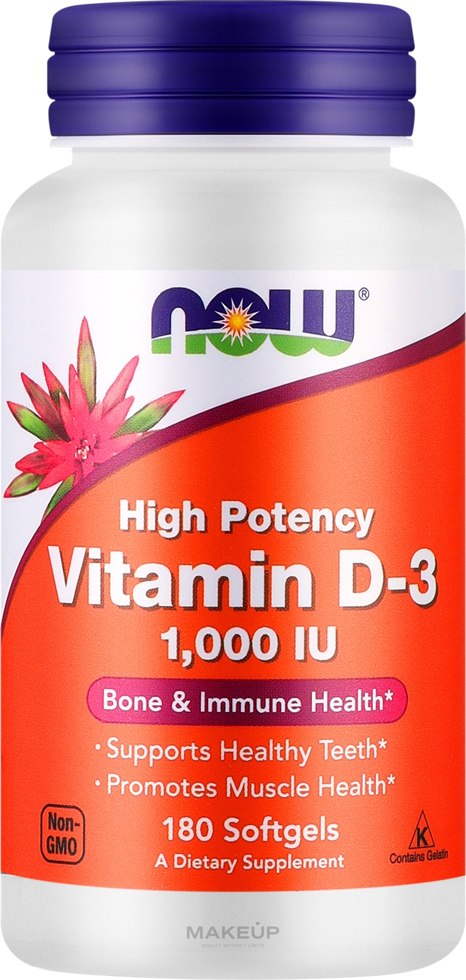 Gelatin Capsules "Vitamin D3" - Now Foods Vitamin D3 1000 IU — photo 180 szt.
