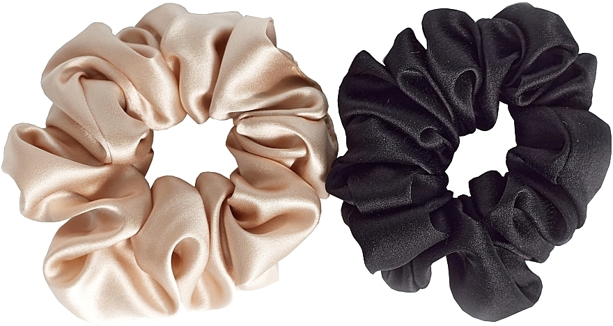 Natural Silk Scrunchie Set, size M, light brown + black - de Lure Scrunchie Set — photo N1