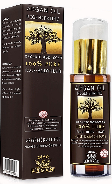 Body, Face & Hair 'Argan Oil' - Diar Argan Regenerating Argan Face Body Hair Oil — photo N1