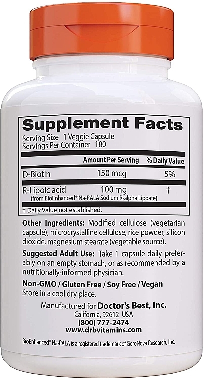 Stabilized R-Lipoic Acid, 100mg, capsules - Doctor's Best — photo N5