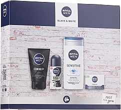 Fragrances, Perfumes, Cosmetics Set - Nivea Black & White 2020 (f/clean/100ml + antiperspirant/50ml + sh/gel/250ml + cream/50ml)