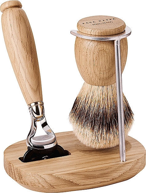 Shaving Set - Acca Kappa Shaving Set In Varnished Oak Wood And Chrome Plated Metal (razor/1pc + brush/1pc + stand/1pc) — photo N1