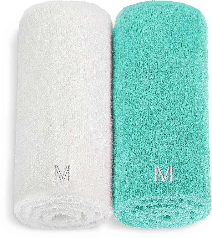 Face Towel Set 'Twins', white and turquoise - MAKEUP Face Towel Set Turquoise + White — photo N1