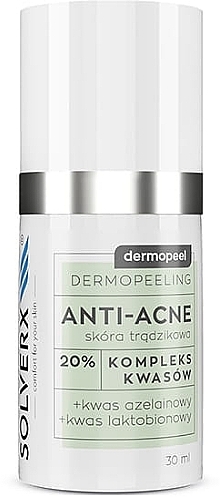 Face Peeling with 20% Azelaic & Lactobionic Acid - Solverx Dermopeel Peeling Anti-Acne — photo N1