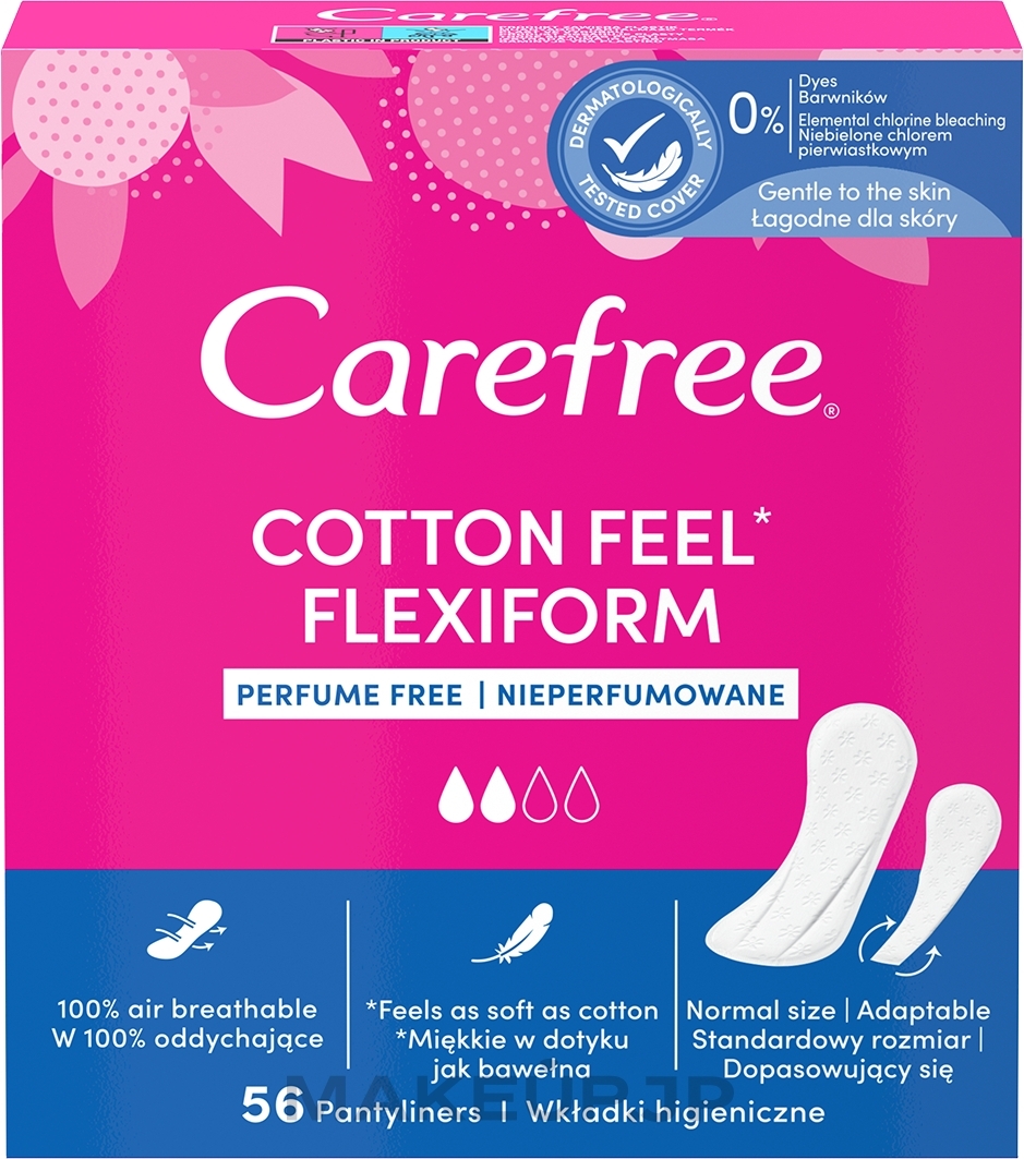 Flexible Daily Liners, scent-free, 56 pcs - Carefree Cotton FlexiForm Unscented — photo 56 szt.