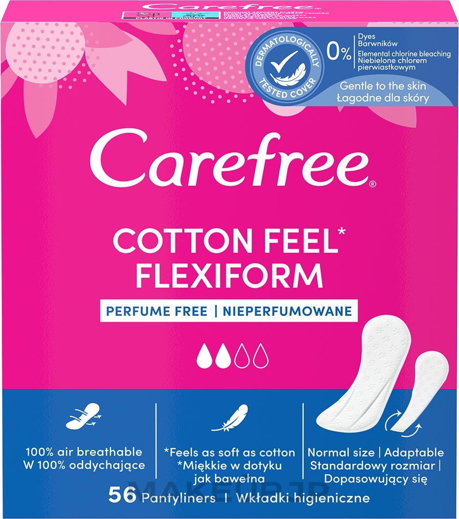 Flexible Daily Liners, scent-free, 56 pcs - Carefree Cotton FlexiForm Unscented — photo 56 ЊВ.