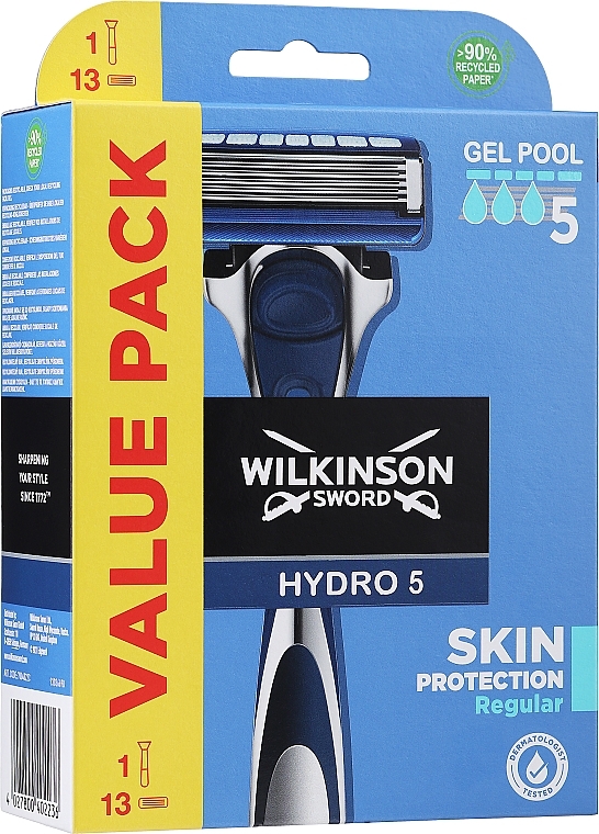 Razor with 13 Refill Cartridges - Wilkinson Sword Hydro 5 Skin Protection Regular — photo N5