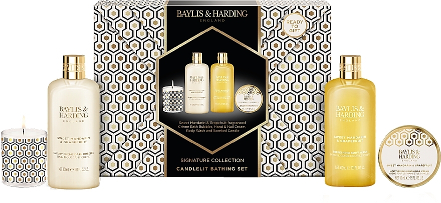 Set - Baylis & Harding Sweet Mandarin & Grapefruit Gift Wrapped Candletlit Gift Set (b/bubble/300ml + b/wash/300ml + h/cr/50ml + candle/60g) — photo N1